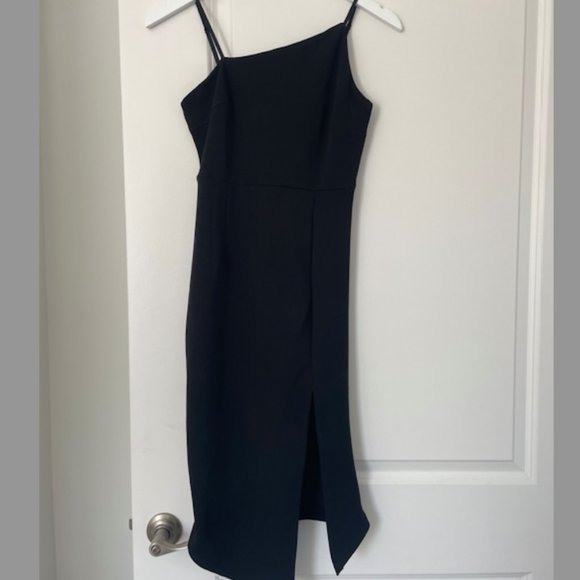 New Just Quella Knee Length Bodycon Black Dress with Leg Slit Size XS - Picture 2 of 3